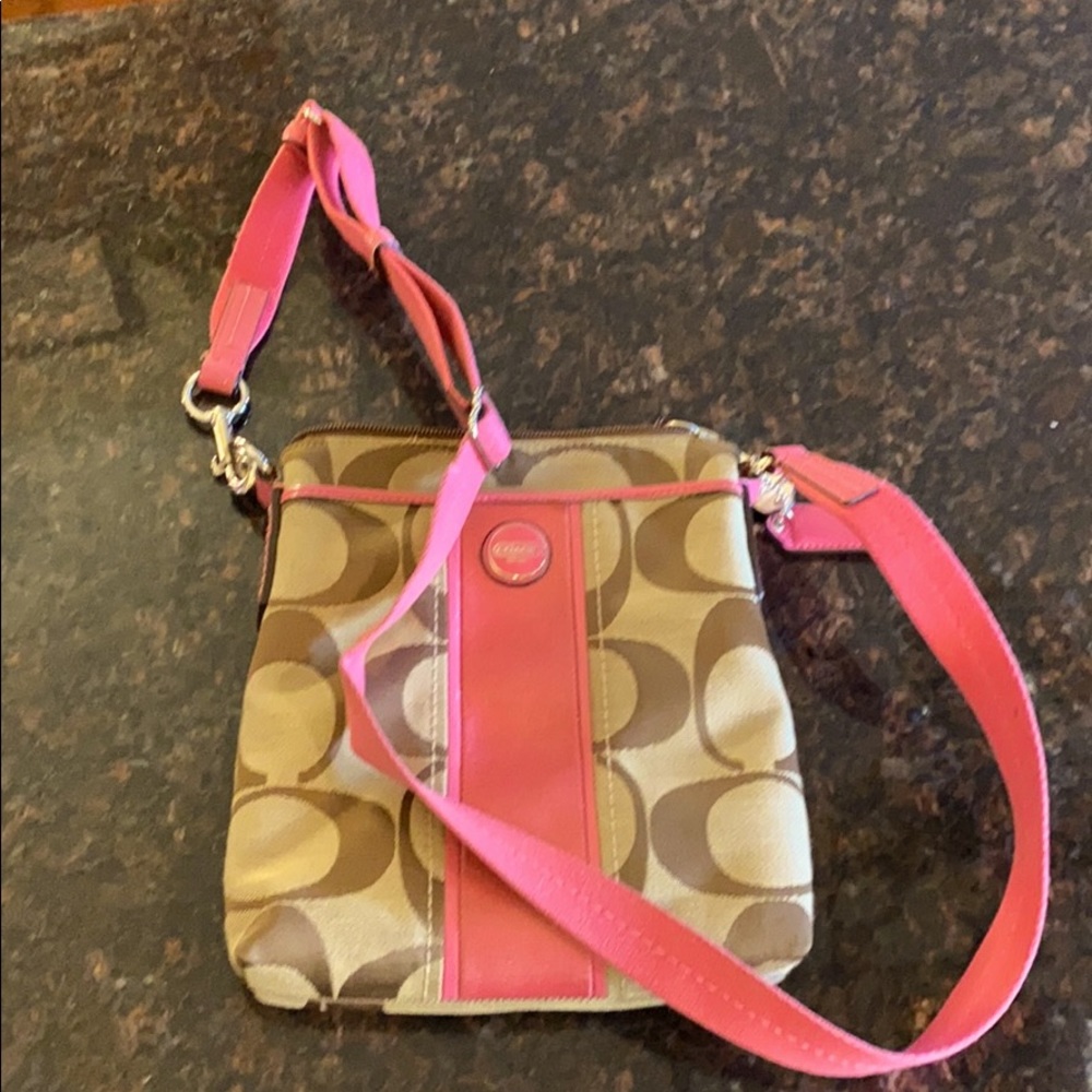 Coach monogram and pink crossbody